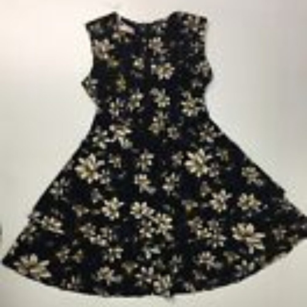 Buenos Ninos Fit & Flare Dress Women's Medium Black Floral Back Zip Cap Sleeve